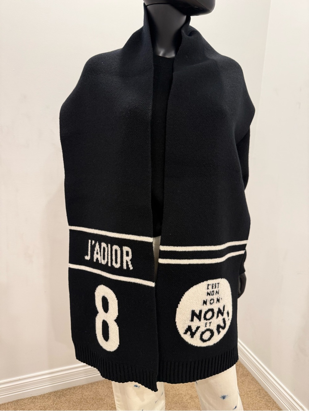Dior Runway J’Adior Wool Cashmere Oversized Scarf Black Ivory NEW